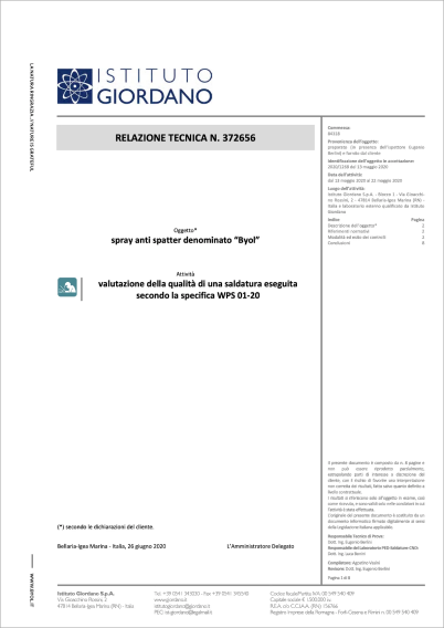 Anteprima del frontespizio della relazione tecnica Istituto Giordano n. 372656
